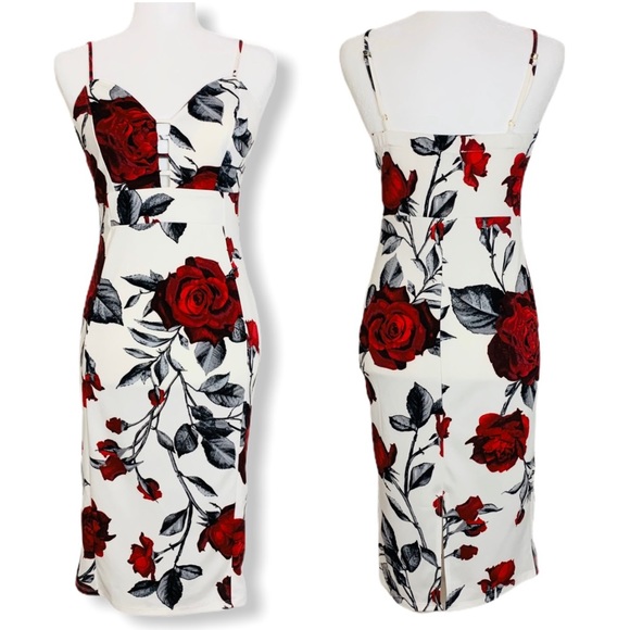 Haute Monde Dresses & Skirts - Haute Monde Women’s White Floral Fitted Dress Sz M